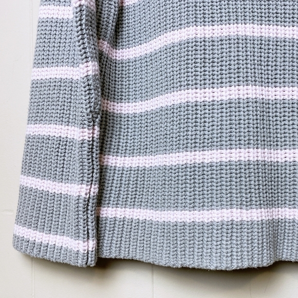 Caslon Shaker Mock Neck Sweater new NWT medium gray pink stripe boxy chunky - Picture 3 of 9